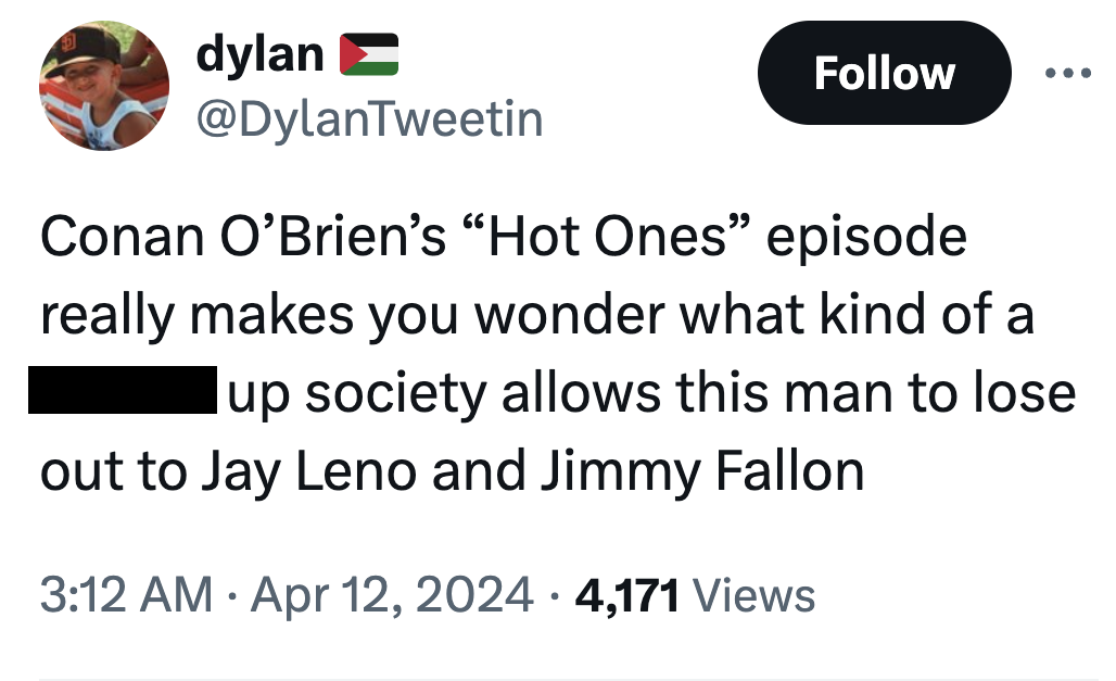 screenshot - dylan Conan O'Brien's "Hot Ones" episode really makes you wonder what kind of a up society allows this man to lose out to Jay Leno and Jimmy Fallon 4,171 Views